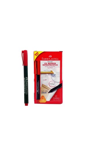 MARCADOR RETRO PROJETOR 1.0 MÉDIA FABER-CASTELL CAIXA C/12 UNID.